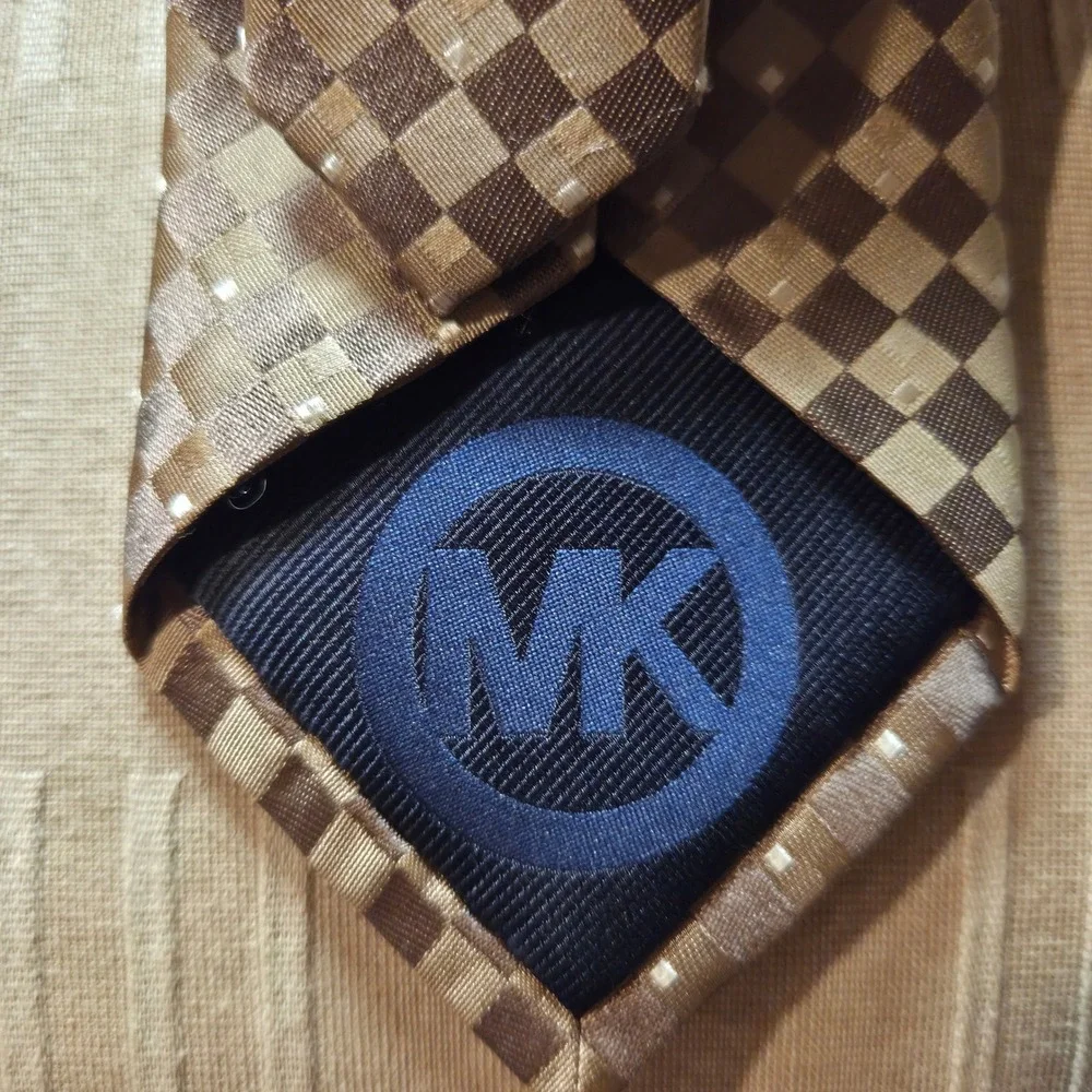 Michael Kors Men's Tie 100% Silk Geometric Pattern Brown‎ Gold Business Formal